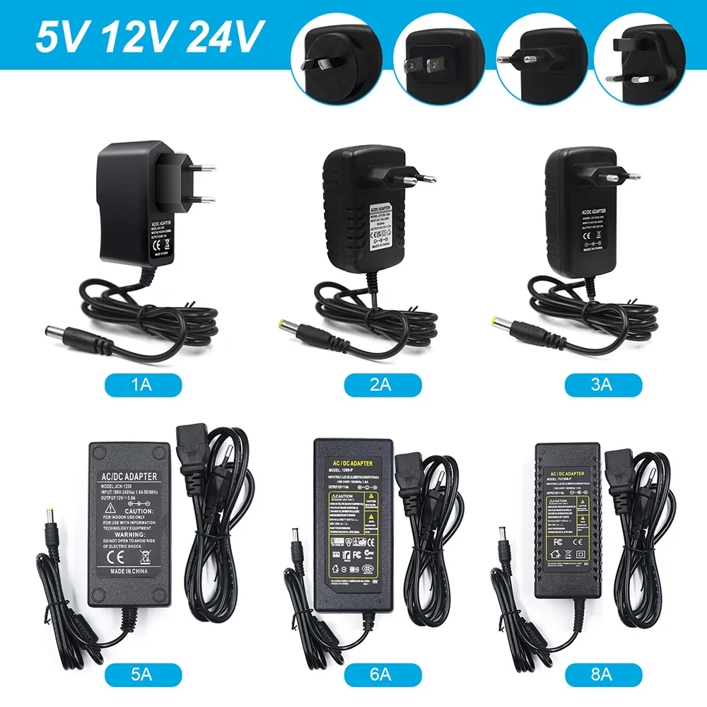 5V 12V 24V Power Adapter Supply Plug 110V 220V AC To DC Charger 1A 2A 3A 5A 8A 10A Wire Cord 5.5*2.1mm for LED Strip LCD Monitor