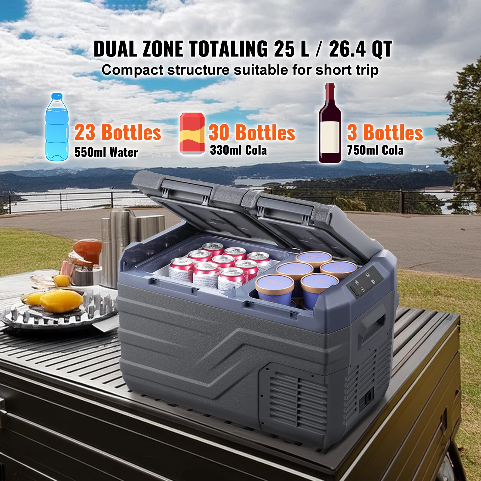 SucceBuy Car Refrigerator Dual Zone Portable Freezer Car Refrigerator Fridge Adjustable Range 12/24V DC and A Compressor Freezer