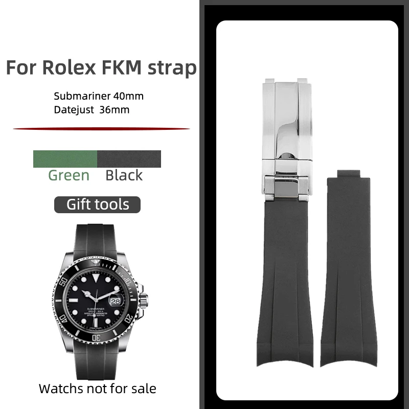 

Резиновый ремешок FKM для часов Rolex Submariner черный/зеленый 40 мм Datejust 36 мм ‌ Ремешок для часов с изогнутым концом 20 мм. Браслет со складной пряжкой.