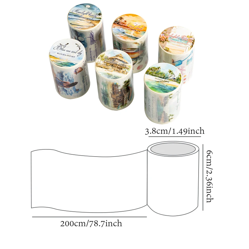 200cm/Roll Beach-themed Washi Tape Sea Breeze Blowing In Your Ears Character Handbook DIY Material Decoration Loop Sticker