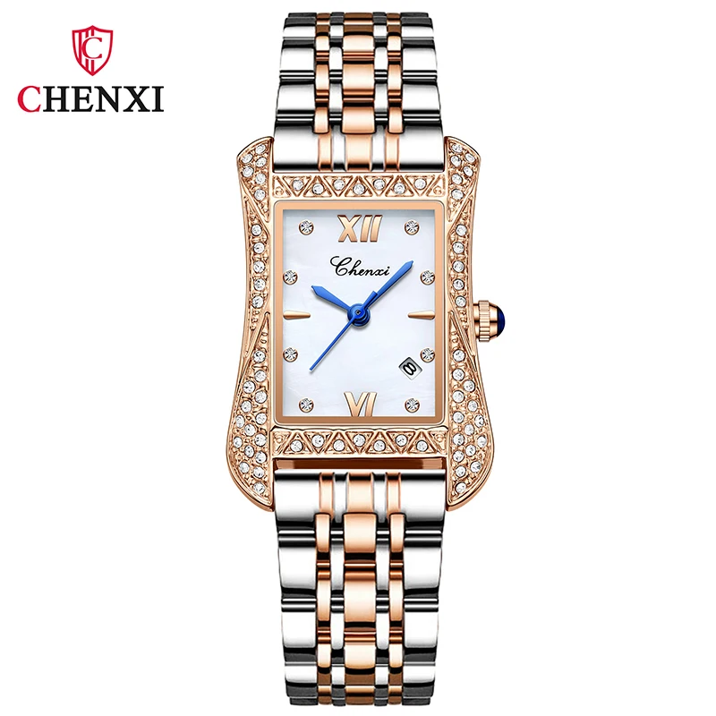 2022 Fashion Chenxi Top Brand Women Watch Full Stainless Steel Square Quartz Waterproof Ladies Dress Wristwatch Relogio Feminino