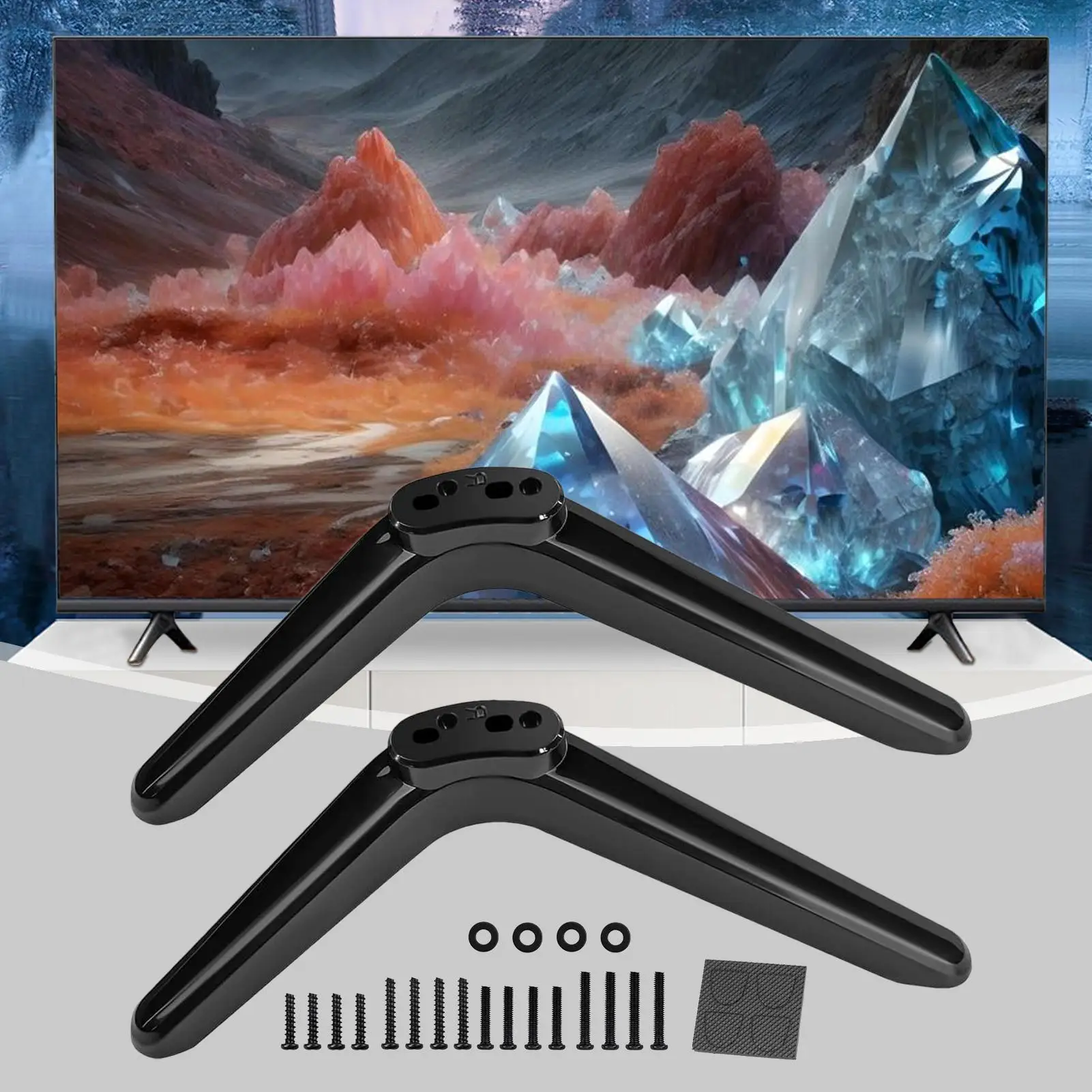 أرجل حامل تلفزيون غير قابلة للانزلاق أرجل تلفزيون 2 قطعة مضادة للإمالة أسود غير لامع حامل تلفاز قدم لغرفة النوم مكان العمل الموقد شقة #4