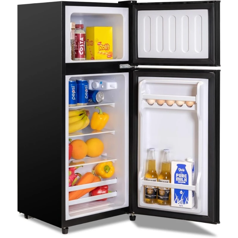 Compact Refrigerator 4.02 Fridge with Freezer For Apartment, Dorm, Office, Family, Basement, Garage, Black