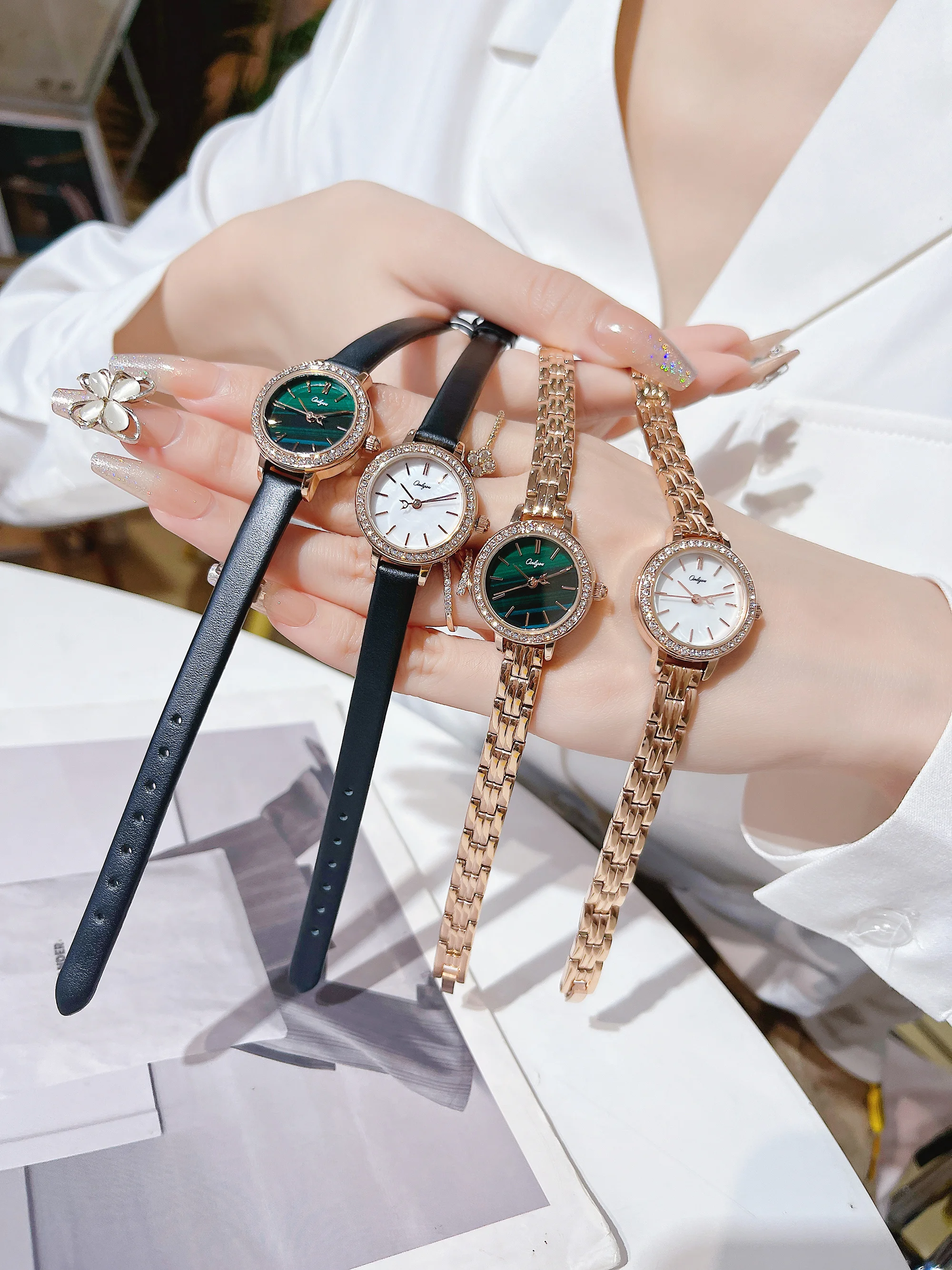 

ONLYOU Ladies'Diamond Luxury Genuine Leather Waterproof Watch,Simulated Dress Stainless Steel Women's Watch,Comes with Watch Box