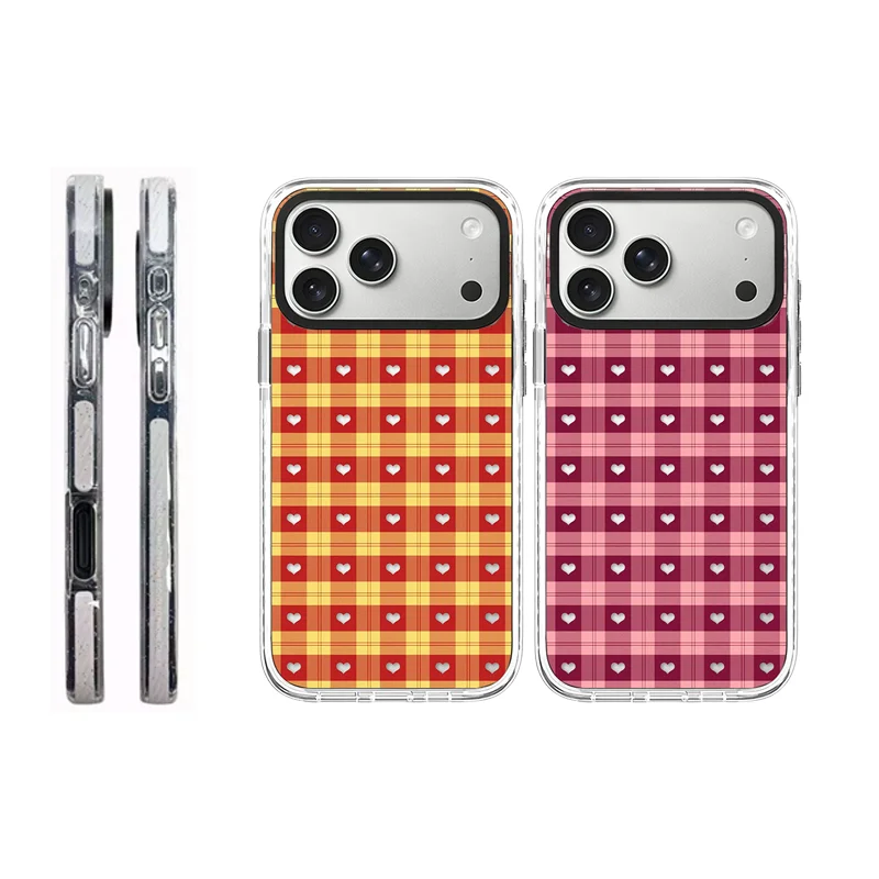 

Creative Red Orange Grid Acrylic White Border Phone Cover for IPhone 12 13 14 15 16 17 Pro Max Case for IPhone 17Air