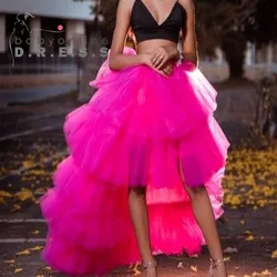 BABYONLINE High Low Tulle Skirt Tiered  Ruffles Asymmetrical Prom Skirt Punk Tulle Gown Under Petticoat Casual Ball Party Outfit