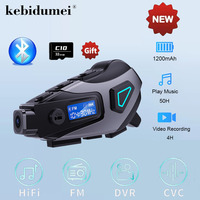 K10 Motorcycle Bluetooth 5.4 Helmet Headset 1200mAh Battery LCD Display Can DVR Video Recorder with FM Radio Waterproof Earphone