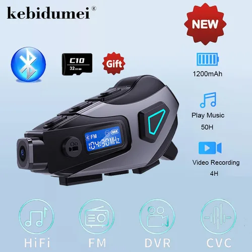 K10 motocicleta Bluetooth 5,4 casco auriculares 1200mAh batería pantalla LCD puede DVR grabadora de vídeo con Radio FM auricular impermeable