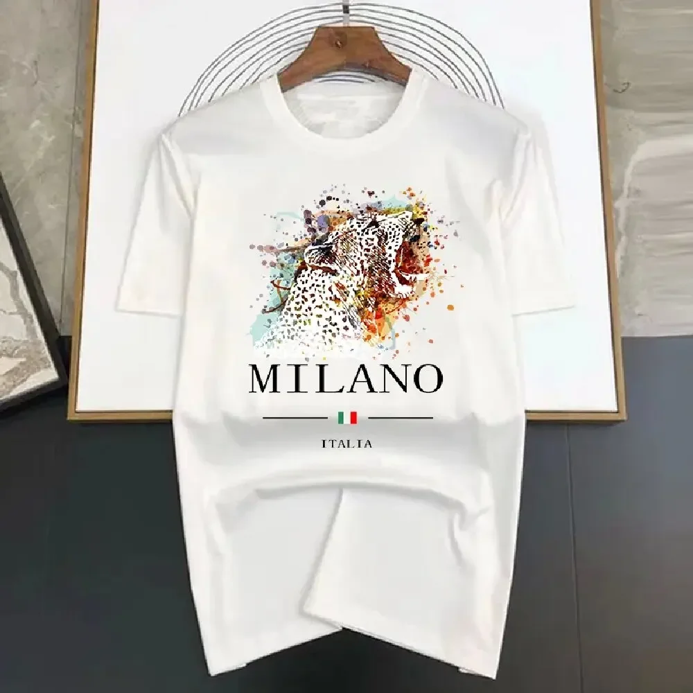 Tees Clothing Loose Pure Cotton Soft Tops  Brand Summer Milan Letters Print Y2k T-shirt Short Sleeved Luxury graphic t shirts