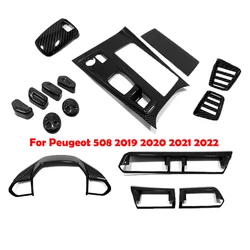For Peugeot 508 2019 2020 2021 2022 CarbonFiber interior Accessories gear shfit panle steering wheel seat switch Air vent Cover