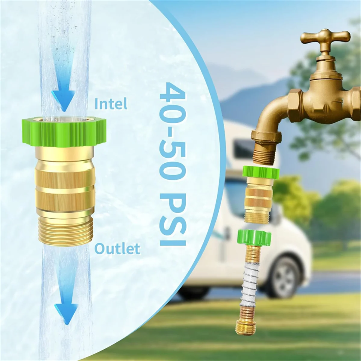 

AA25 RV Water Pressure Regulator 40-50 PSI, Brass Free-Lead 3/4inch Hose Thread & Inlet Filter Water Pressure Reducer