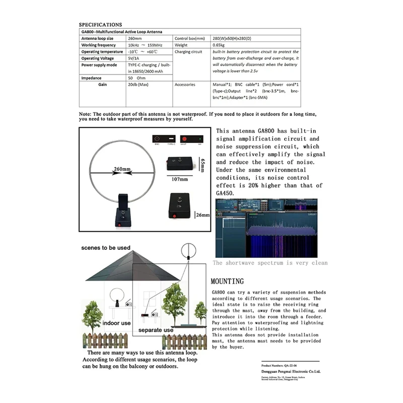 GA800 SW 10Khz-159Mhz HF Radio Shortwave Antenna With Battery