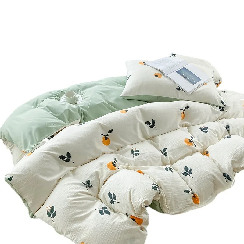 3-piece cartoon heart-shaped plant floral print set, a duvet cover and a pair of pillowcases (no padding)