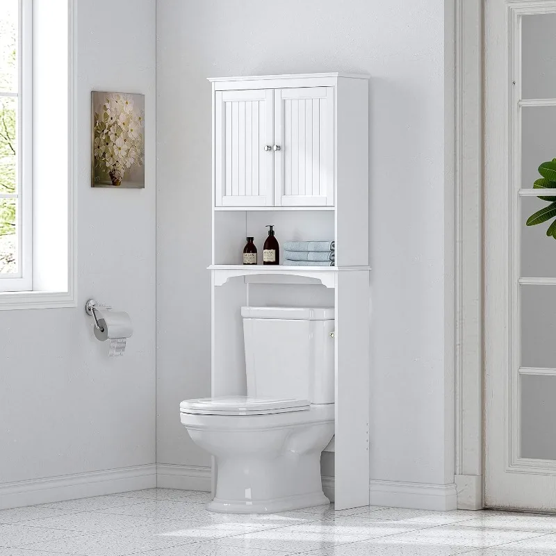 Opbergkast boven het toilet, badkamerplank boven toilet, badkameropbergkast organizer, wit