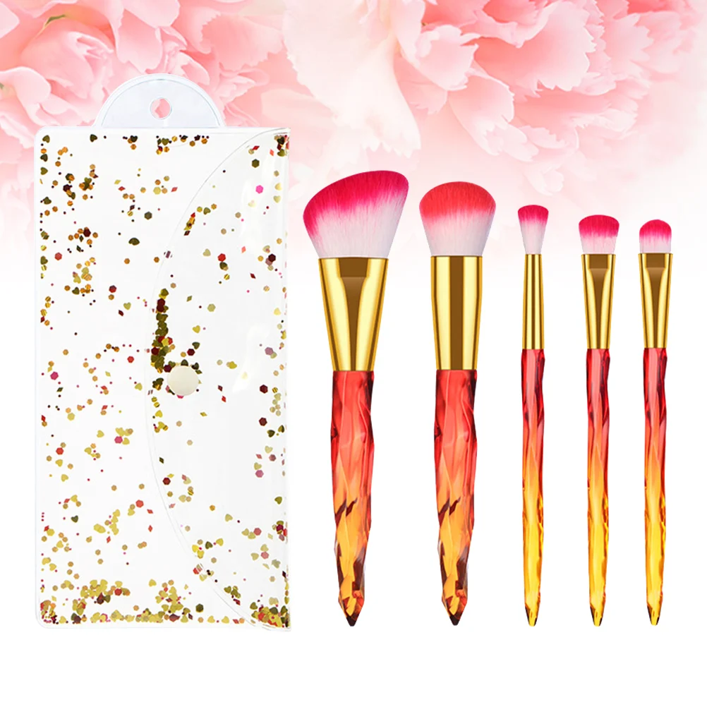 

5Pcs Fashion Handle Assorted Makeup Brush Set Beauty Care Supplies(White Handle Red Brush+PVC Bag)