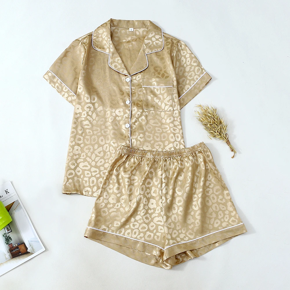 

2Pcs Summer Women Short Sleeve Pajamas Suit Loose Comfort Lounge Wear Fashion Ladies Homewear Lapel Shirt Elastic Waist Shorts