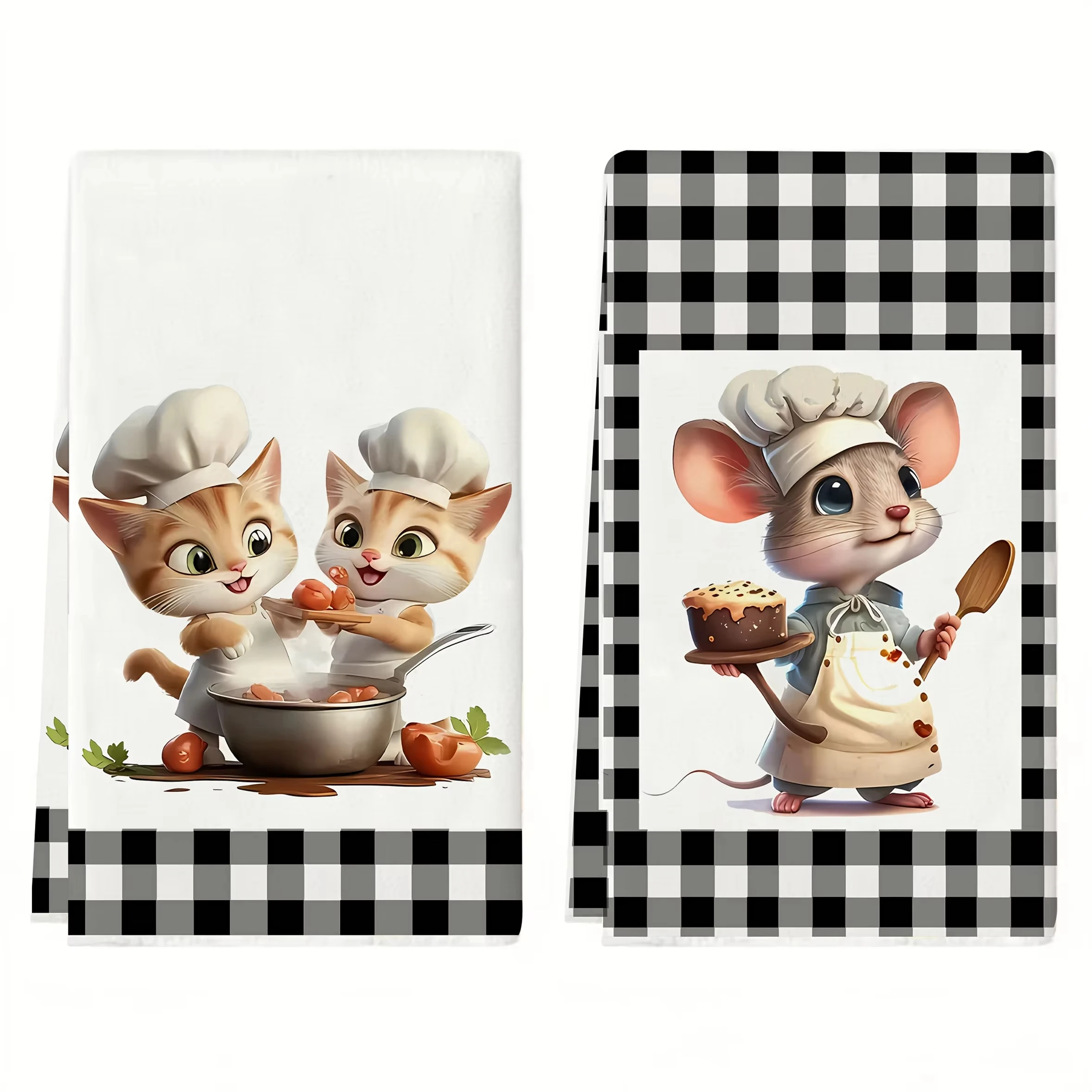 2 قطعة مناشف المطبخ |   تصميم الشيف كات آند ماوس منقوش |   40x60 سم |   فائقة الامتصاص لينة |   متعددة الاستخدام كمناشف الشاي/مناشف اليد
