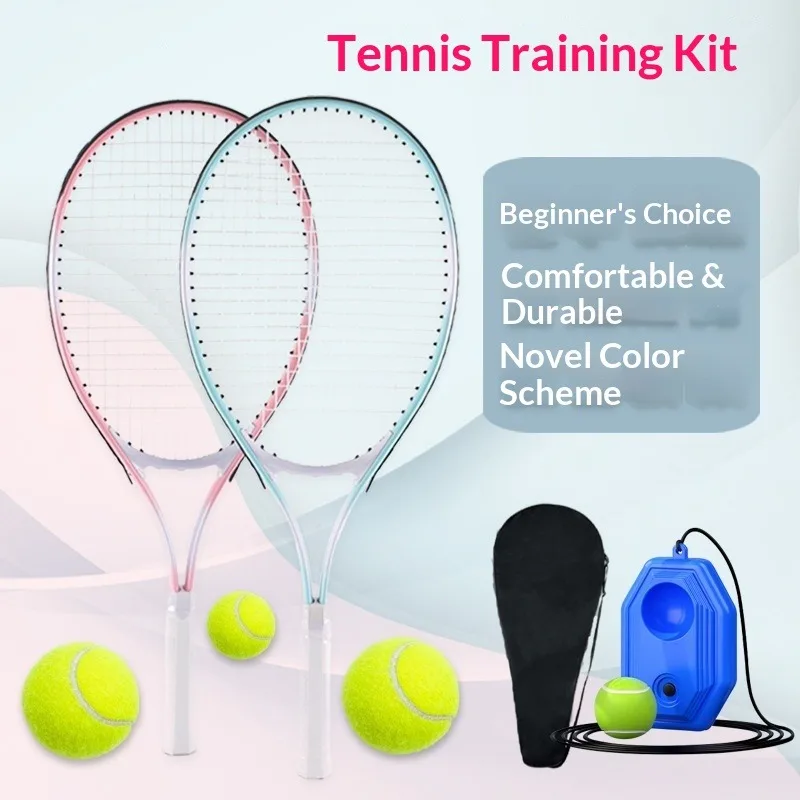 

27 Inch Tennis Racket Rebound Trainer Practice Set Portable Adjustable Handle Kids Adults Single Player Racket Beach Tennis
