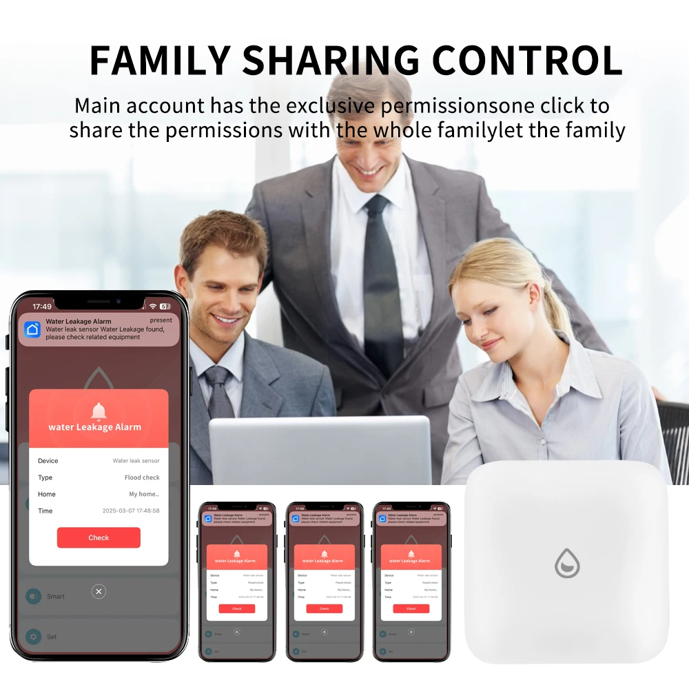 مستشعر ذكي صغير لتسرب المياه زيجبي إنذار كاشف التسرب الذكي يدعم تويا/مساعد المنزل/eWeLink لأمن المنزل الذكي