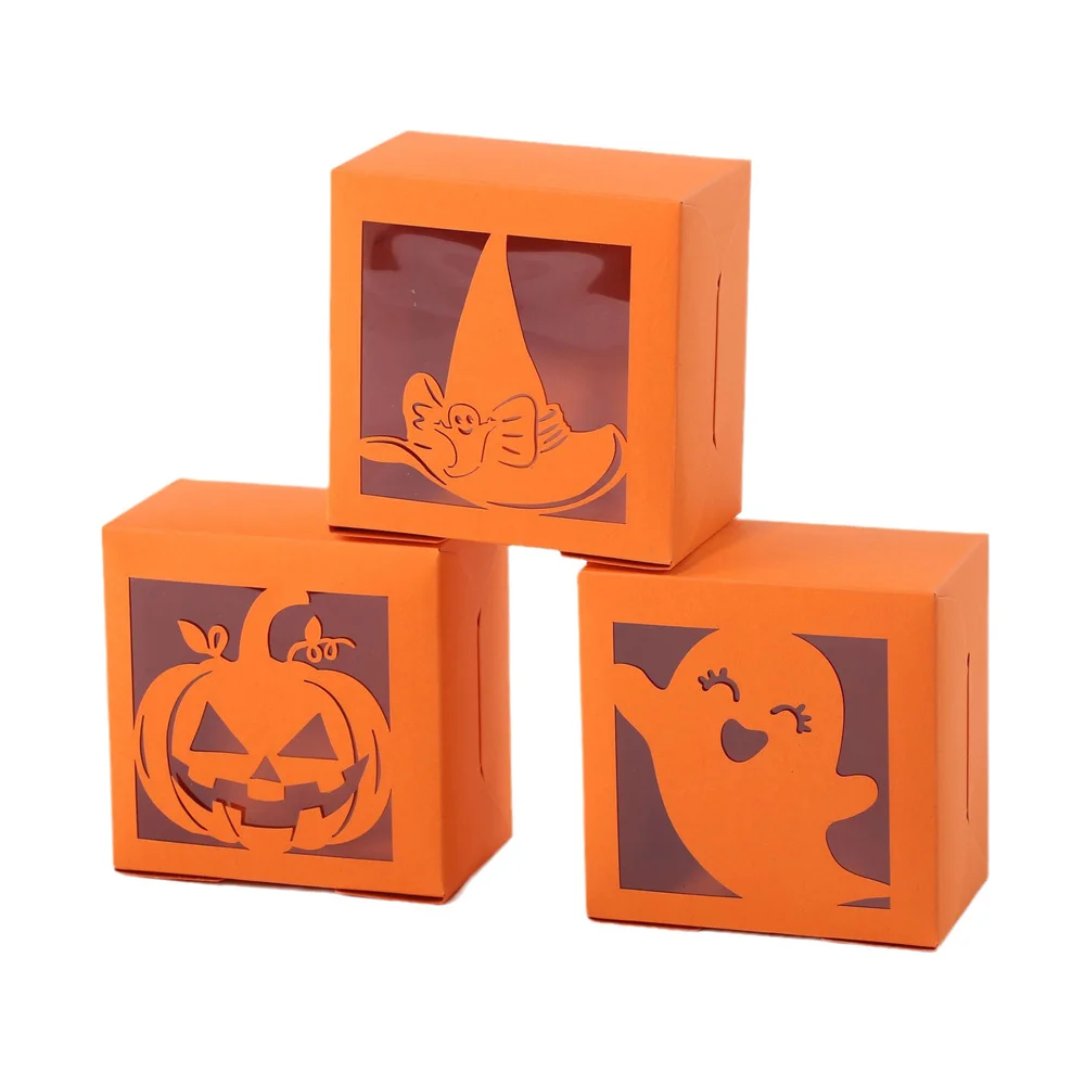 6Pcs Halloween Gift Boxes Paper Cartoon Pumpkin Ghost Bat Candy Cookie Boxes Kids Gift Packing Box Supplies Halloween Decoration