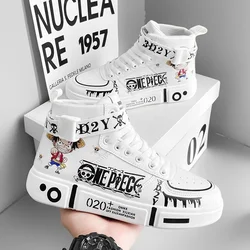 Fashion Cartoon Print White Men's Sneakers Skateboard Shoes High Top Designer Anime Shoes Sneakers Women Zapatillas Hombre 2024