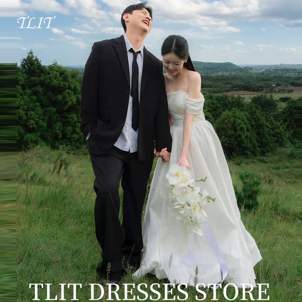 

TLIT Elegant White Silk Taffeta Wedding Dress Strapless Bridal Gowns Korea Wedding Dress Photo Shoot Customized Off the Shoulder