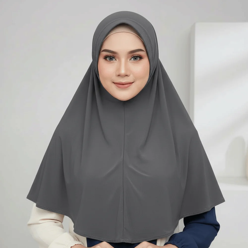 Breathable Jersey Solid Color Instant Hijab Four-Way Stretch Full Coverage Women Khimar Lightweight Feel Skin-Friendly