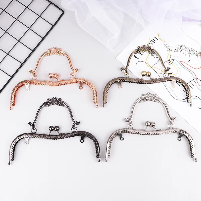 Purse Clasp Metal Frame 20CM Square Embossing Beads Bag Kiss Clasp Lock Handbag Handle Purse Frames Buckle Wallet Hardware