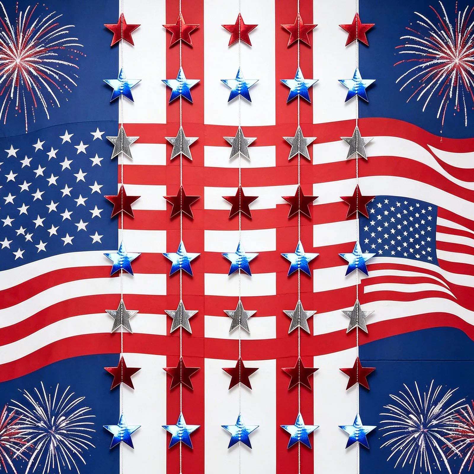5Pcs Patriotic Star Garland Hanging Banner Red White Blue Streamers Independence Day Memorial Day Party Decorations Usa Themed