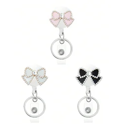 Retractable Medical Badge Reel Rhinestone Bow Tie for Nurse Doctor Card Holder Office Hospital Business Card Supplies Key Ring