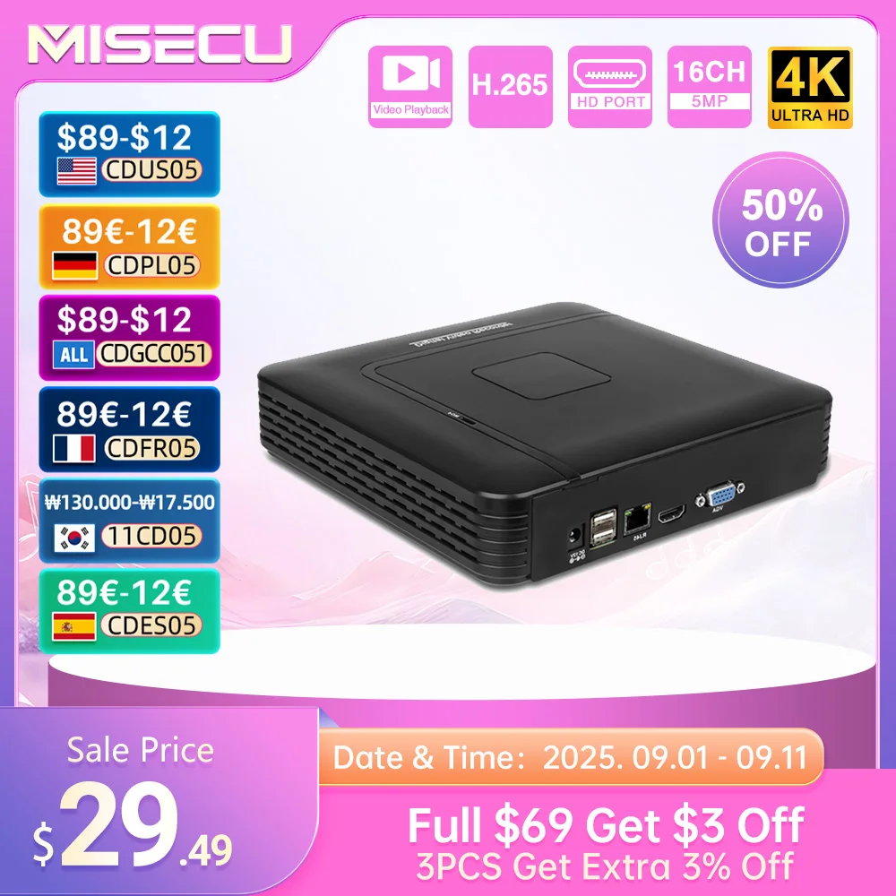 MISECU H.265 + Mini NVR 16CH 8MP