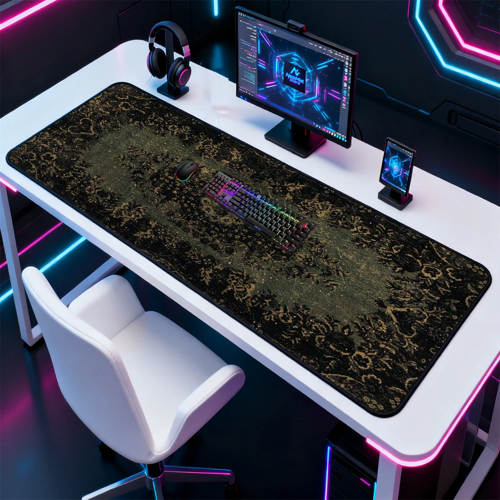 Gothic Floral Mouse Pad Pc Gamer Desk Mat 160x60 5mm Thick Black Vintage Pattern Gaming Mousepad Decor Full Desk Mousepads