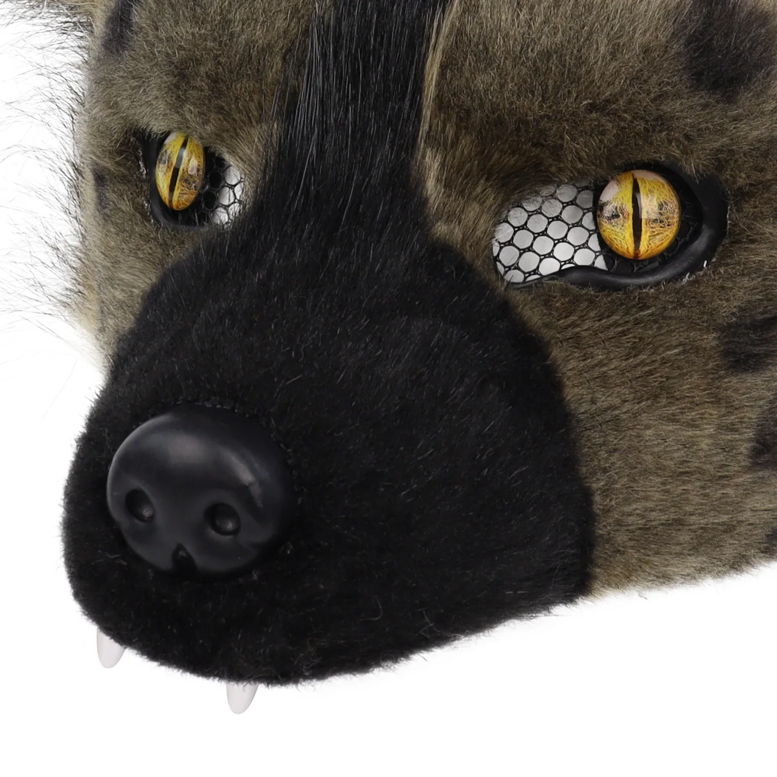 Plush Spotted Hyena Half Face Mask Cosplay Breathable Mesh Eyes Brown Hyena Animal Masks Halloween Carnival Party Costume Props 3