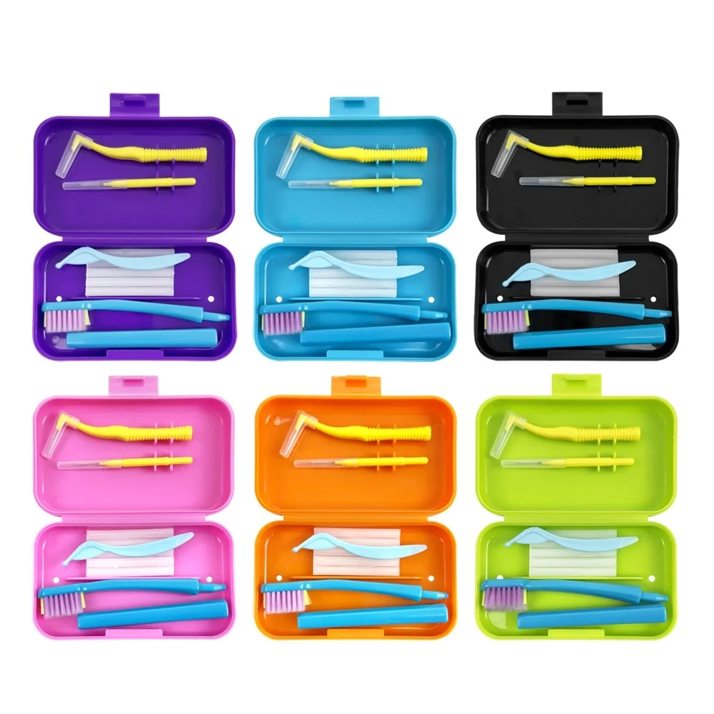 Orthodontic Oral Cleaning Kit Travel Toothbrush Case Foldable Toothbrush Interdental Brush Orthodontic Wax Teeth Whitening Tools