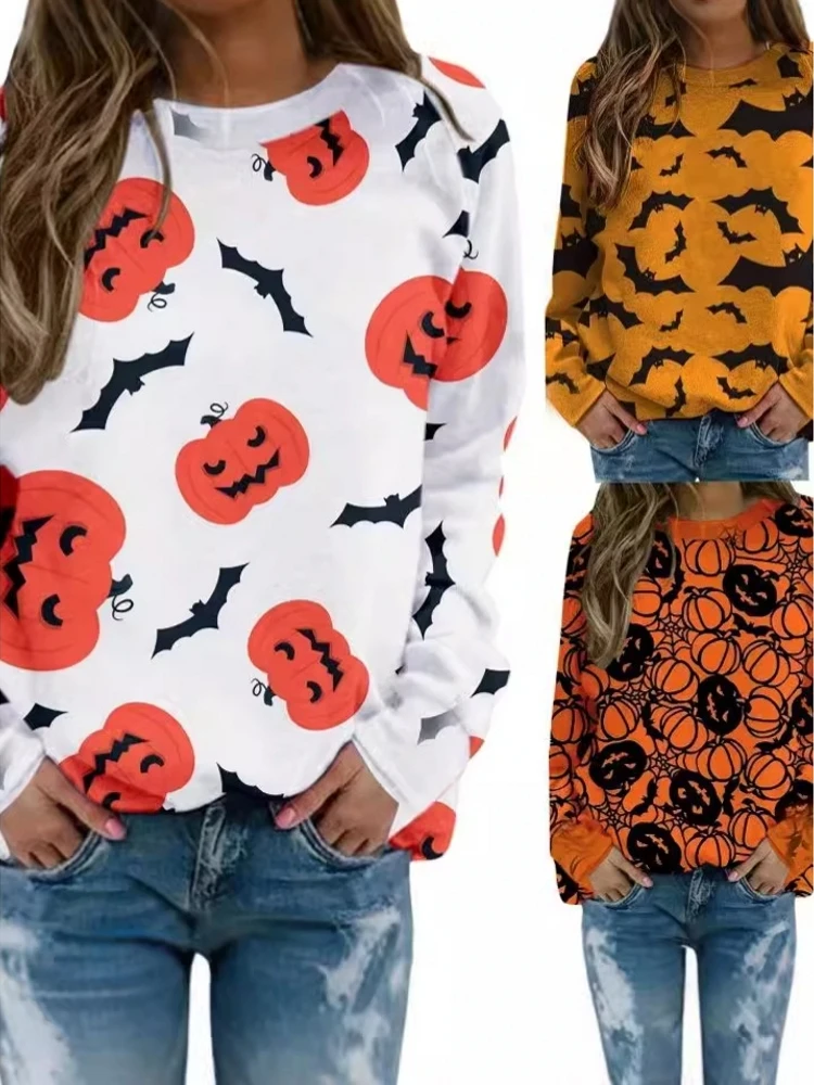 Suda hoada de manga larga con estampado de calabaza de loween, cseta de moda informal para mujer, otoño e inviern...