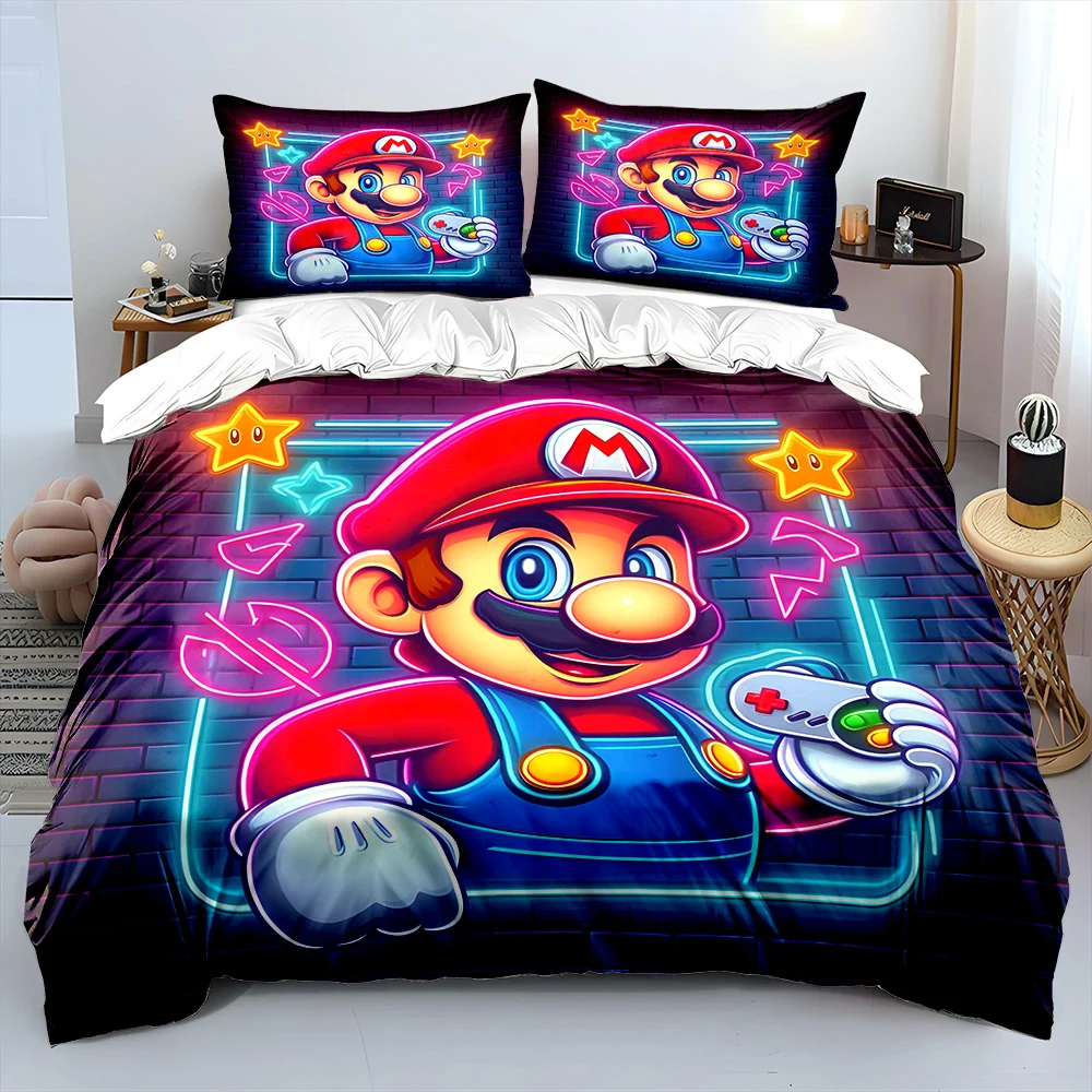 Super Mario Movie Print Bedding Set Children 3 Pieces King Size Bed Set Pillowcase Adult Child Bed Cover Bedroom for Gifts