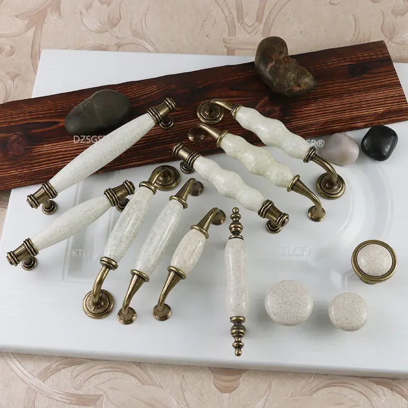 European Bronze Ceramic Cabinet Handles Drawer Knobs Wardrobe Door Handles Furniture Handle