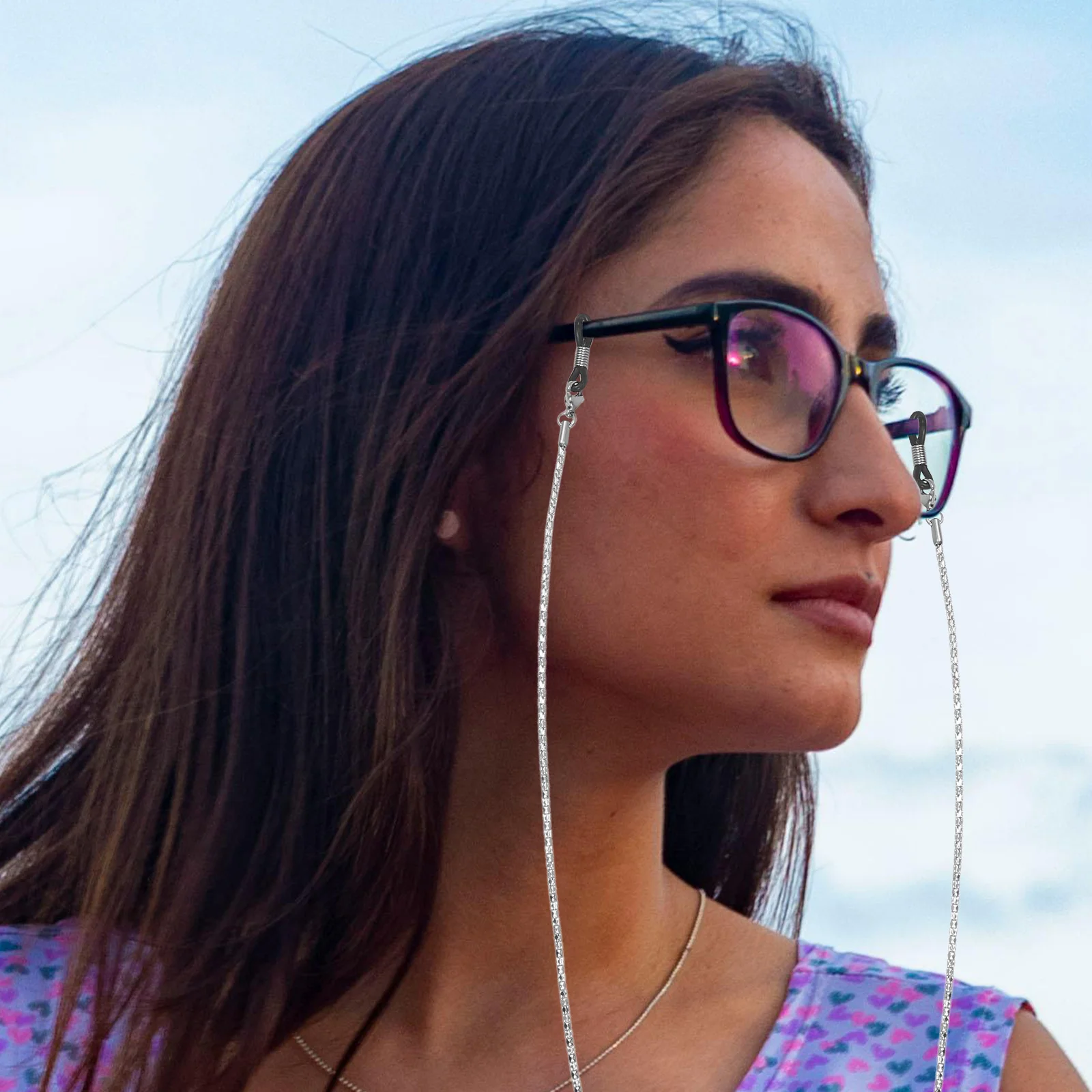 

Vintage Stainless Steel Eyeglass Holder Non-Slip Chain Adjustable Silver Rubber Ends Decorative Accessory Gift