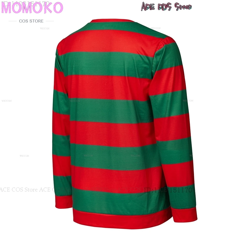 Nightmare on Street Men's Freddy Cos Krueger Horrible Cosplay Striped Sweater Halloween Christmas Role Play Terrify Scary Adults