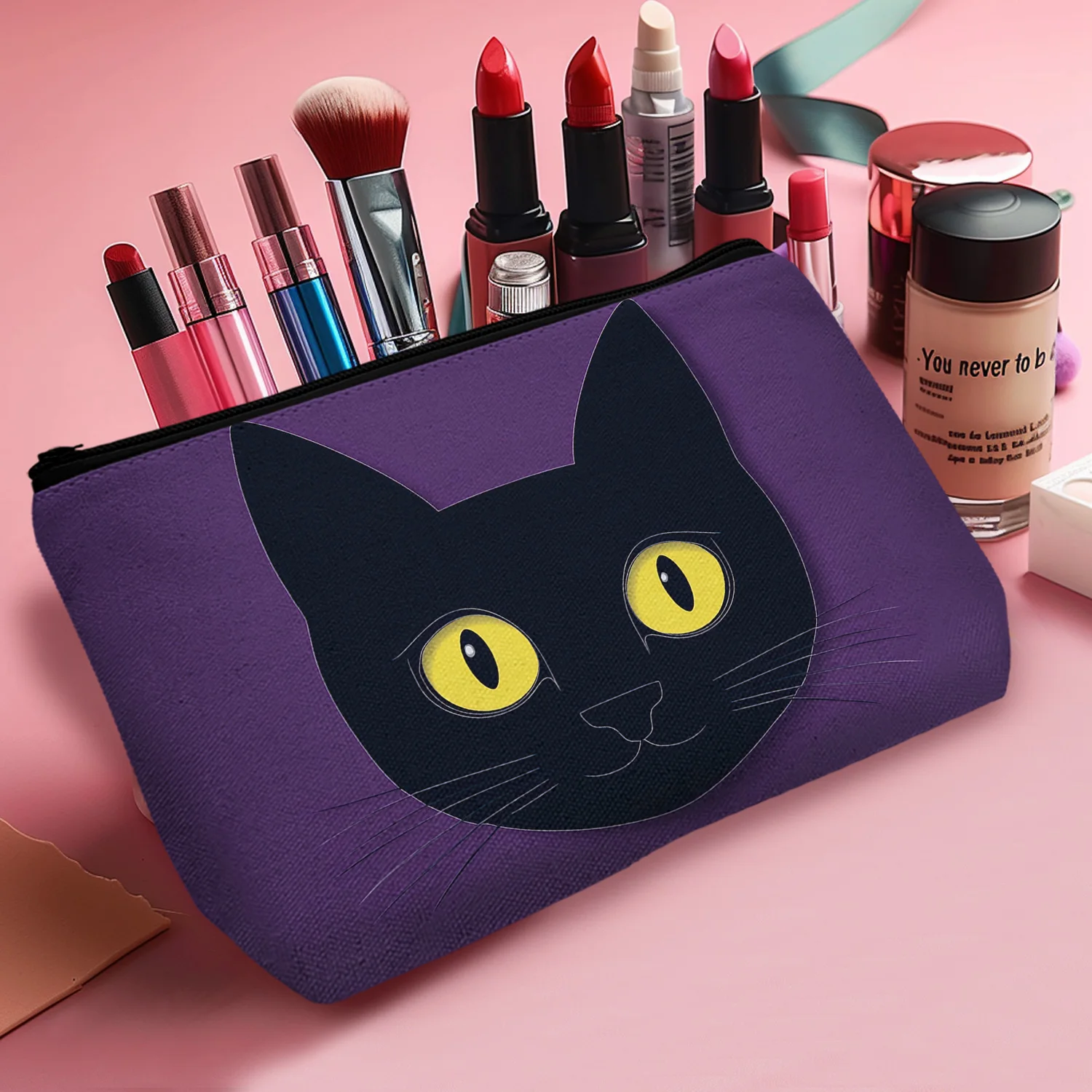 1 Pc Purple Cat Makeup Bag Black Cat Kitty Kitten Cosmetic Bags For Women Cat Gifts For Cat Lovers Cat Owners Gifts