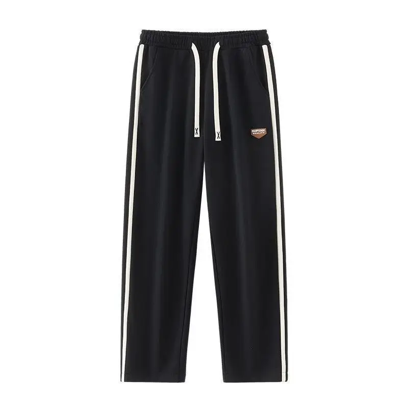 Spring Autumn Elastic Waist Fashion Straight Pants Man High Street Contrast Color Casual Pockets Drawstring All-match Trousers