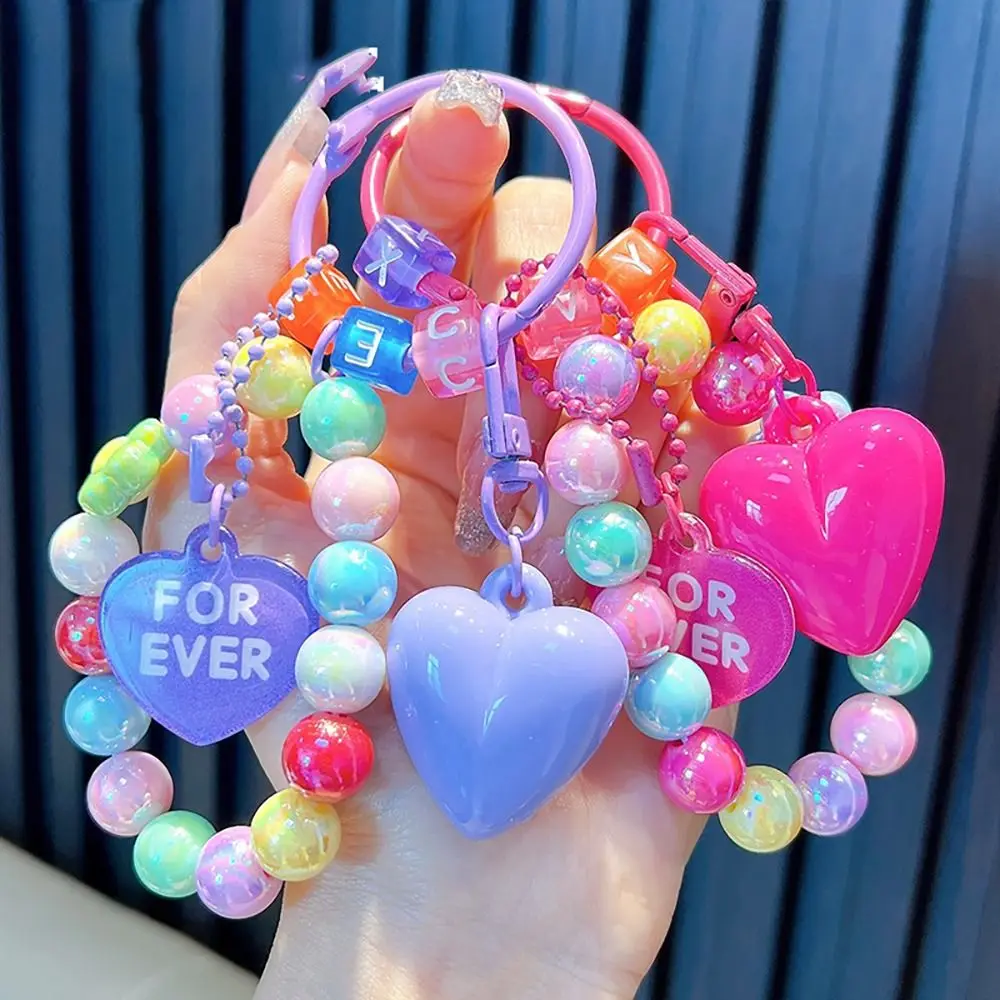 2024 with Beaded Chains Heart Keychains Colorful Acrylic Keyring Exquisite Bag Pendant Gift