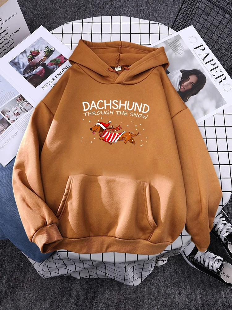 Dachshund Through The Snow Funny Dog Christmas Man Hoody Yule Gift Fashion Loose Pullover Autumn Pocket Sportswear Male Hoodie