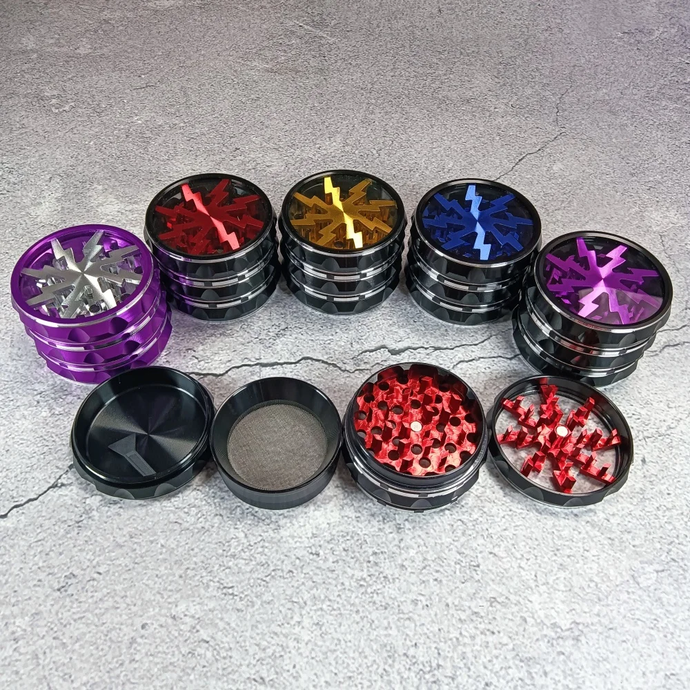 Molinillo de hierbas de Metal con Flash de Color de 2,5 pulgadas y 60mm, mortero de 4 capas, molinillo de brotes de tabaco y vainilla, herramienta para fumar cigarrillos
