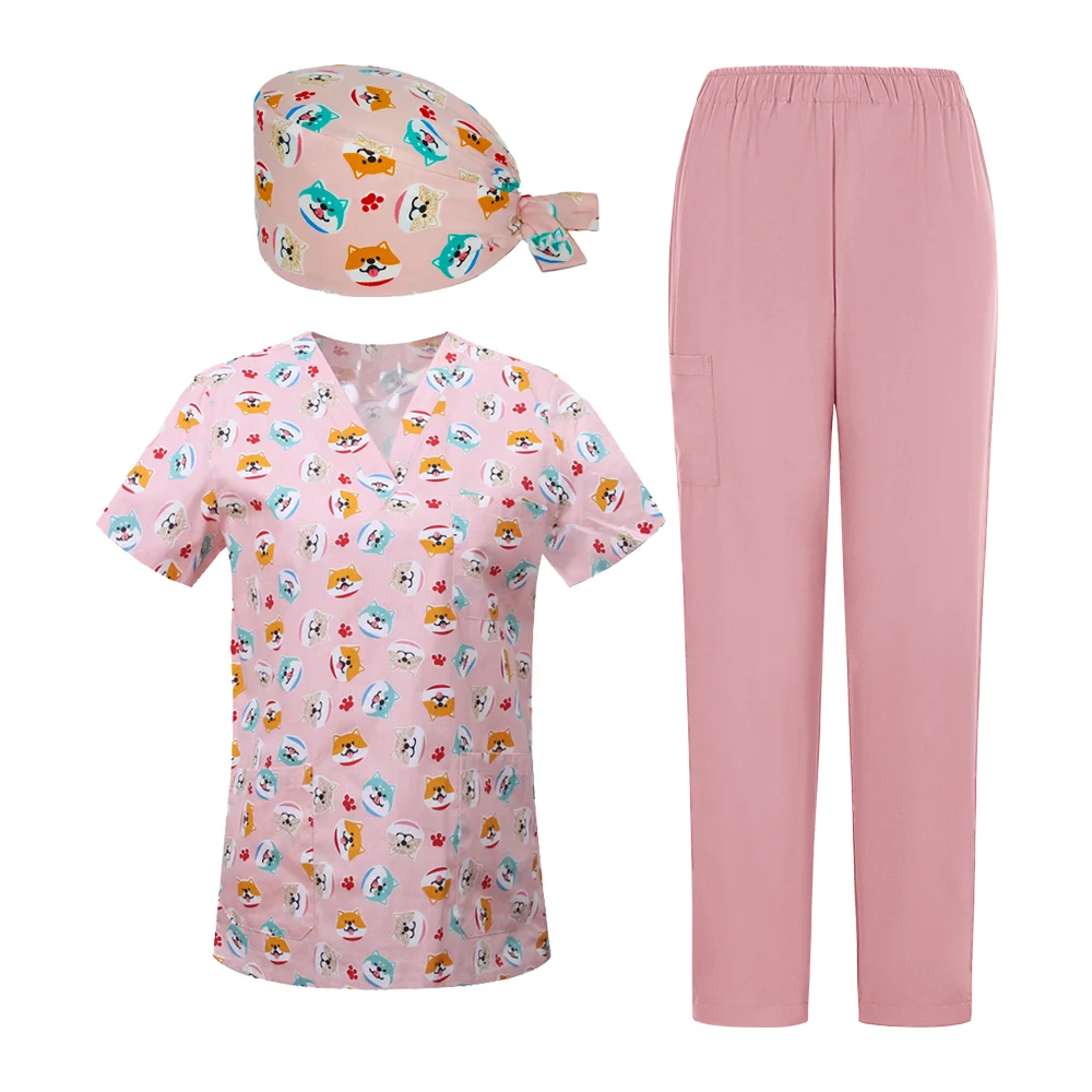Pet Clinic Vet Work Uniforms Women Nurse Accessories Animal Printed Hospital Doctor Nursing T-Shirt Medical Scrubs Clothes Tops