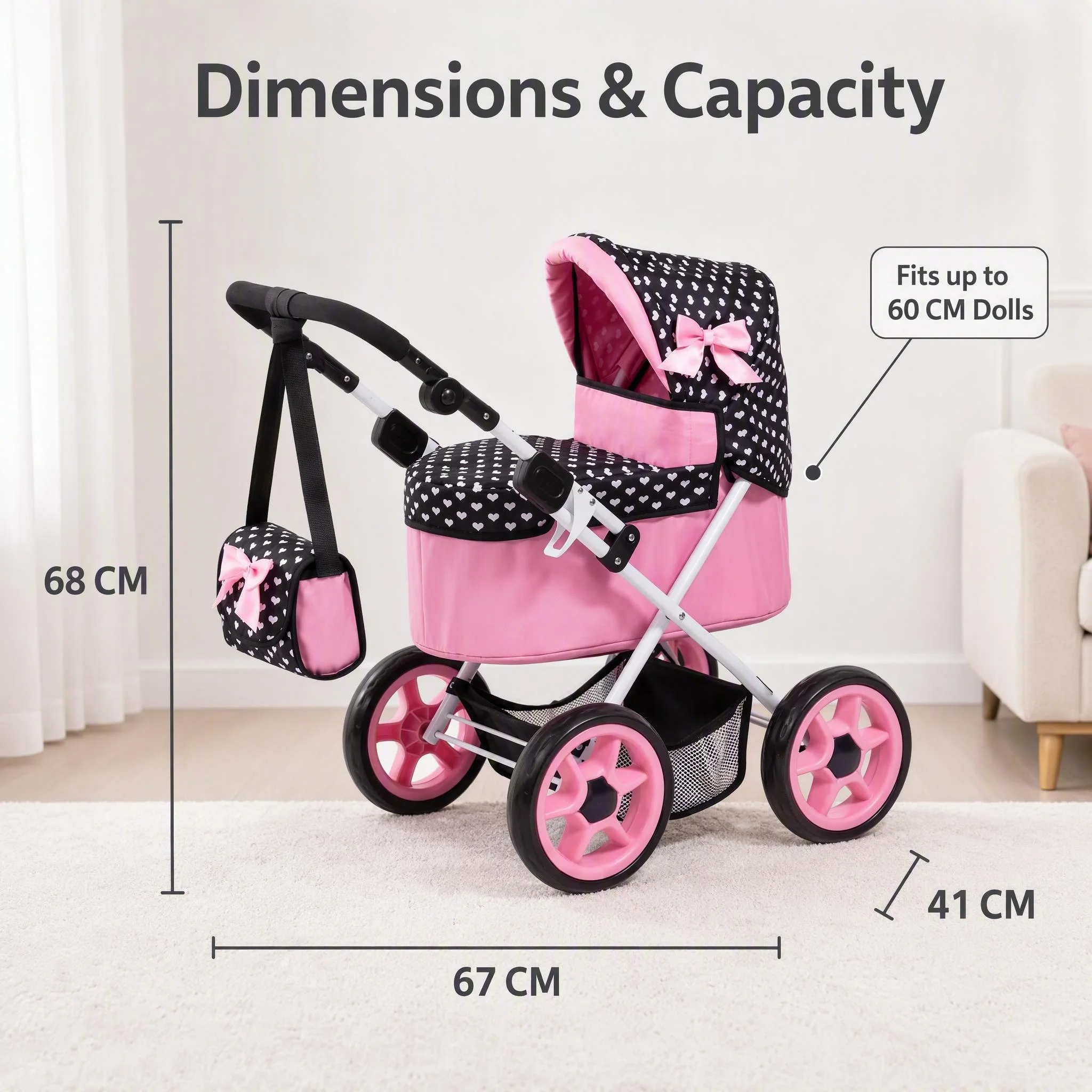 NPK New Reborn Doll Stroller Pram for Doll Size 24inch big size with Removable Cradle Basket Suitable for Children 3+