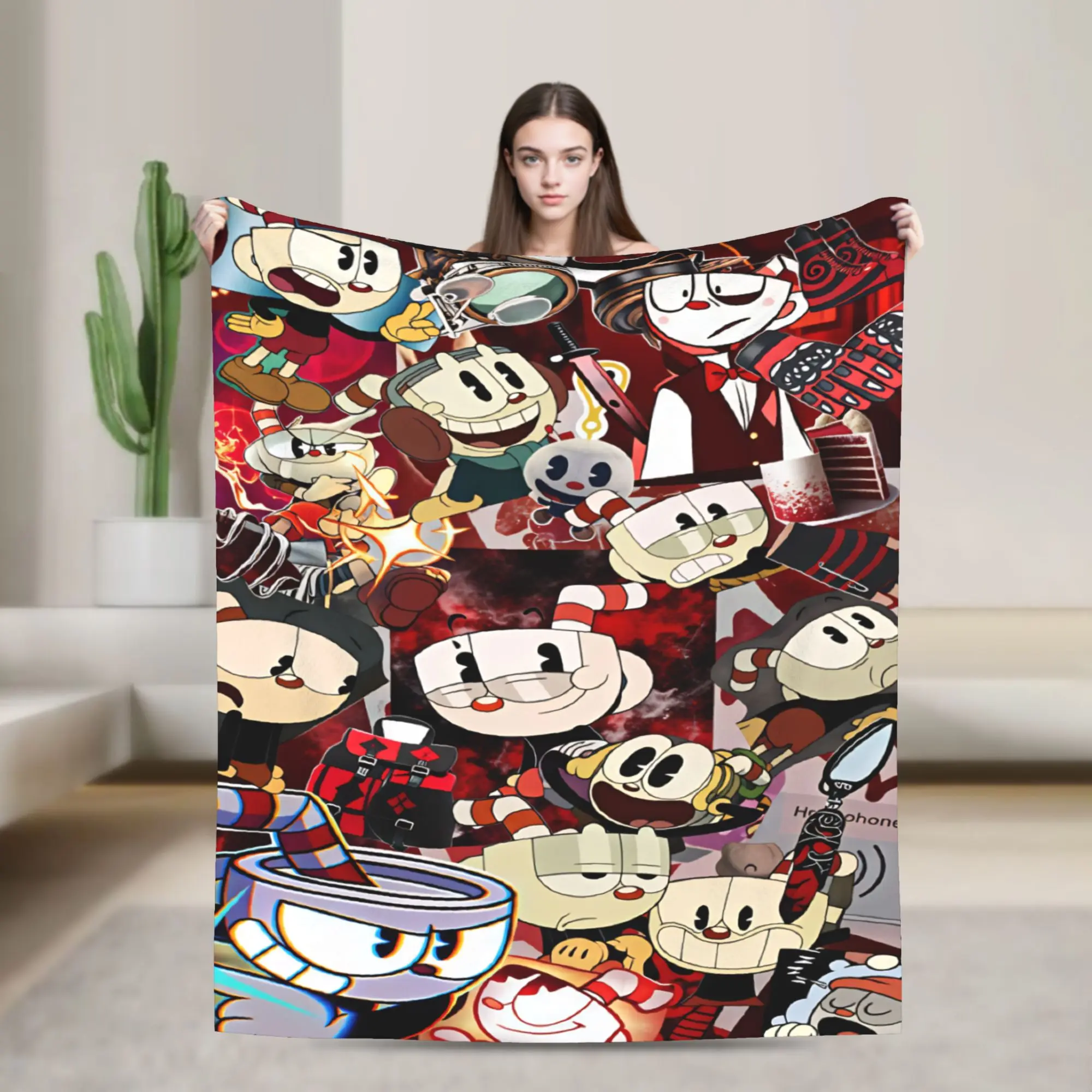 Cuphead Flannel Blanket  Warm Soft Bedding Throws for Couch Bed Airplane Travel Street Trend Bedspread Sofa Bed Cover