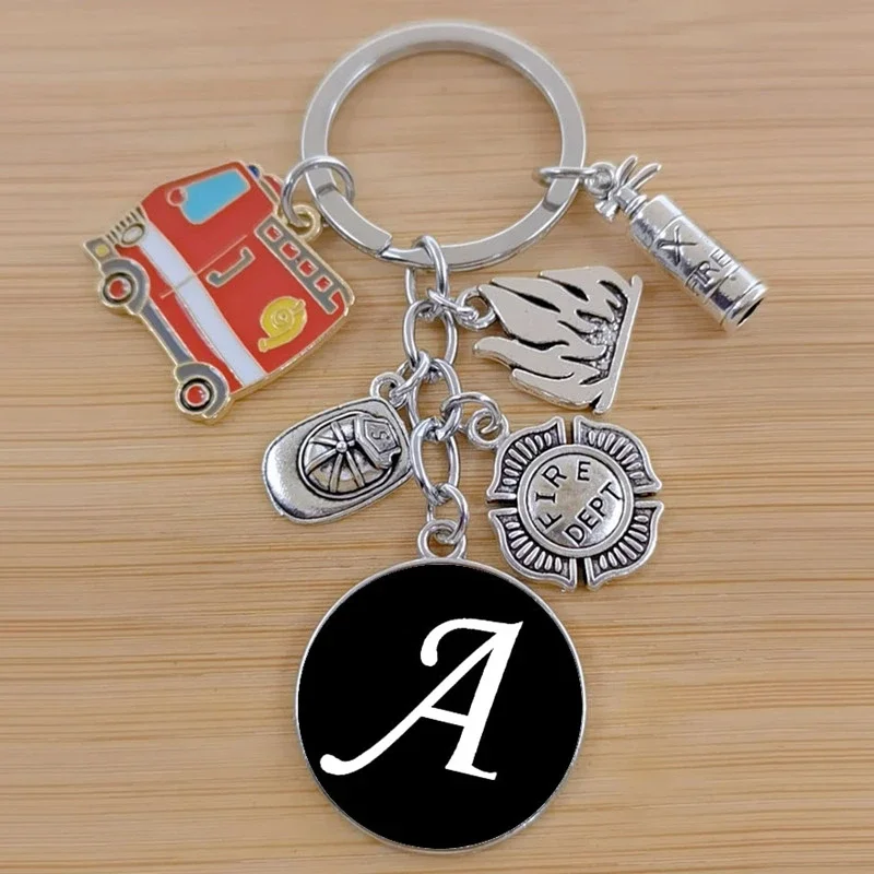 Personalized New A-Z Initial Fire Extinguisher and Flame Keychain/Fireman Gift/Fireman Pendant Keychain Gift