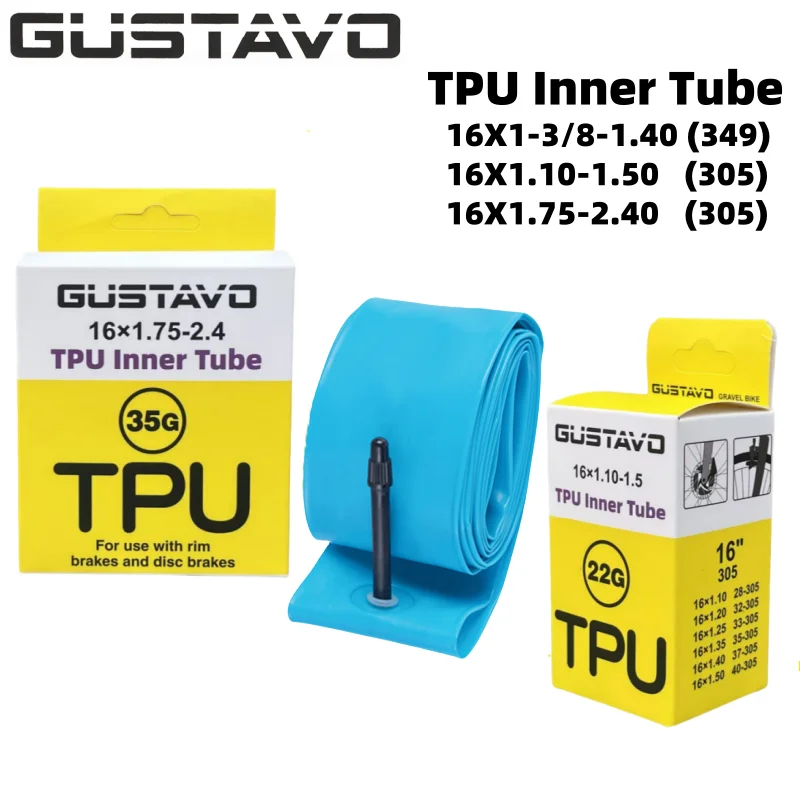 GUSTAVO TPU Tubo interior BMX de 16 pulgadas Tubos ultraligeros para bicicleta de ciclismo 16 "X 1,1-2,4 (llanta 305 349 opcional) Válvula francesa 45/65MM