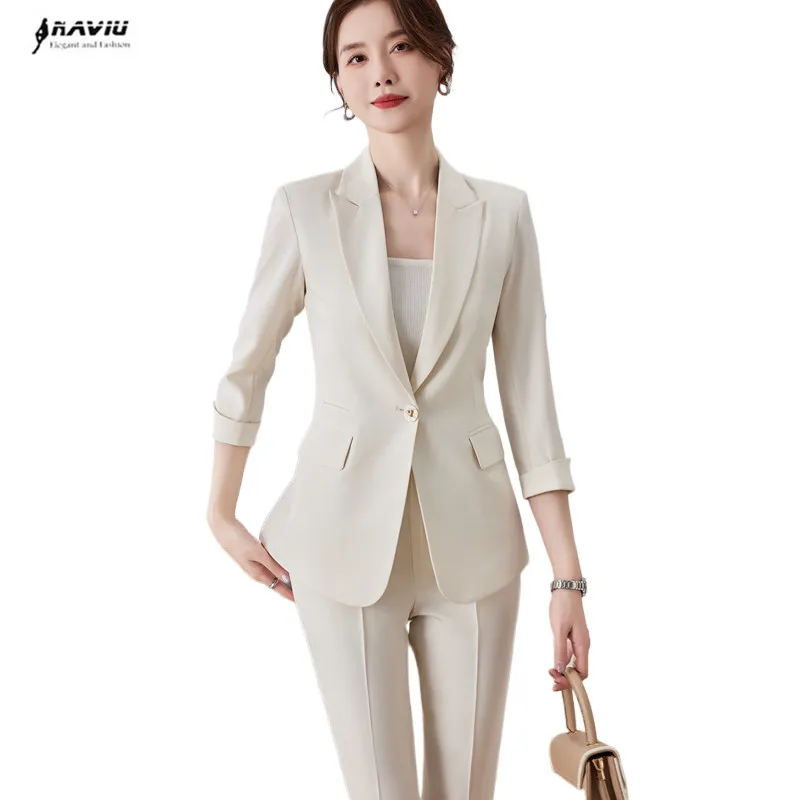 

NAVIU Fashion Women White Suits Women New Spring Temperament Business lnterview Slim Blazer And Pants Office Ladies Work Wear